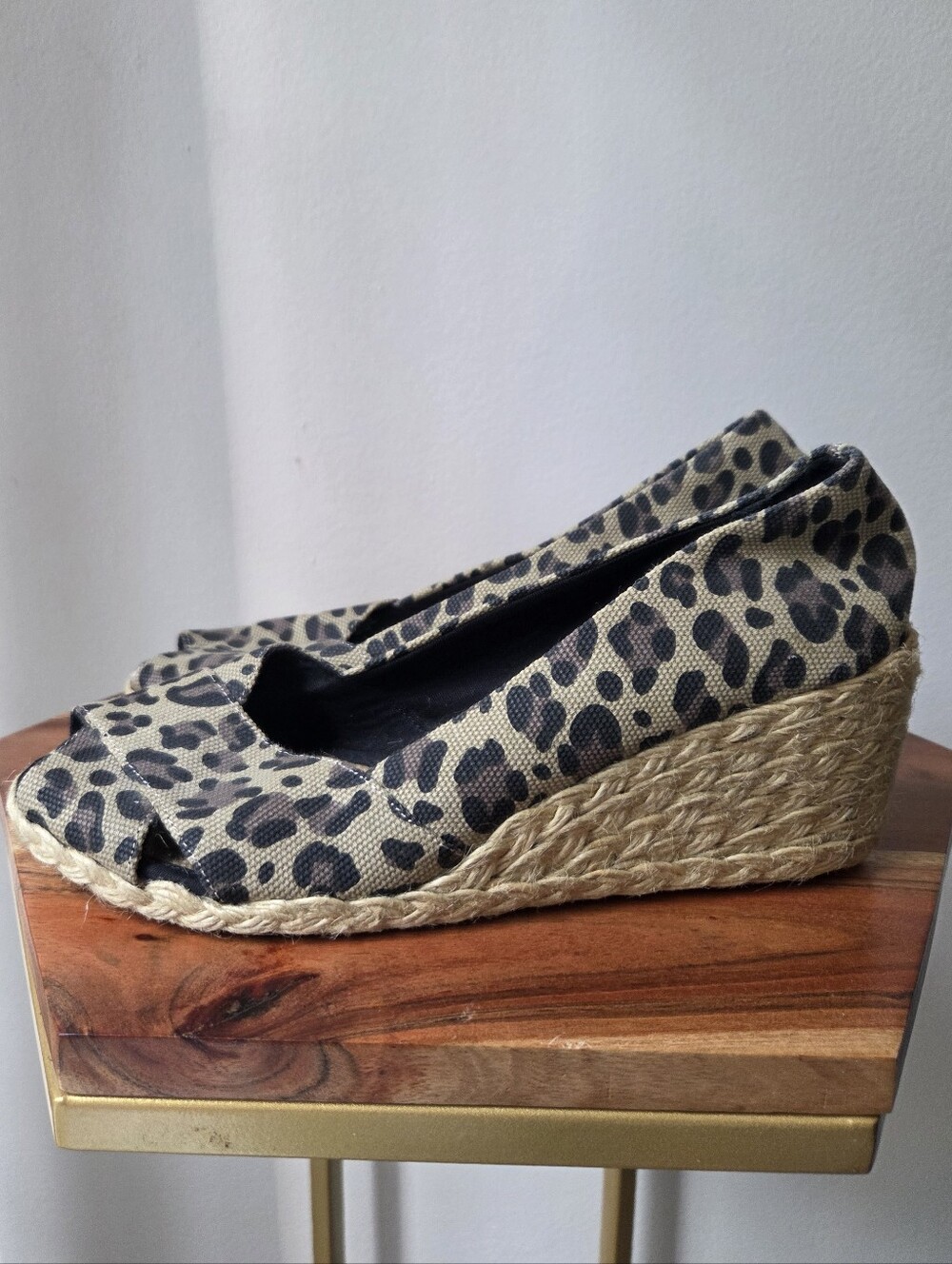 Lauren Ralph Lauren Cecilia Leopard Print Espadrille Peep Toe Wedge Sz 9